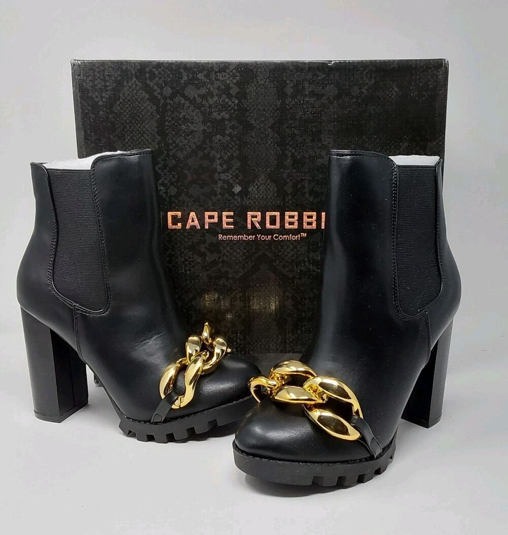 Cape Robbin Godzilla Womens 7 Black Gold Chain Platform Lug Heel Ankle Boots